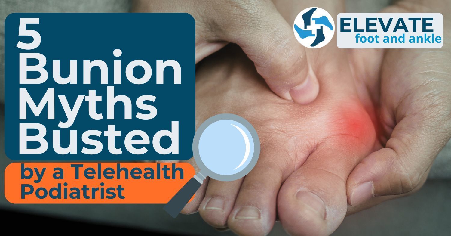 image of a foot with red bunion and a graphic of a magnifying glass with text